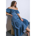 Vestido Off Shoulder Denim Volados