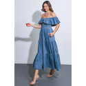 Vestido Off Shoulder Denim Volados