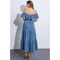 Vestido Off Shoulder Denim Volados