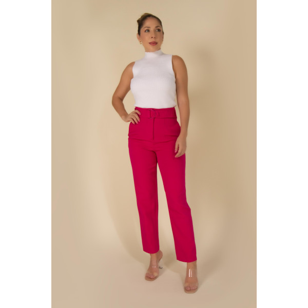 PANTALÓN FUCSIA CON CINTURÓN